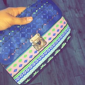 Leather and fabric crossbody/ clutch